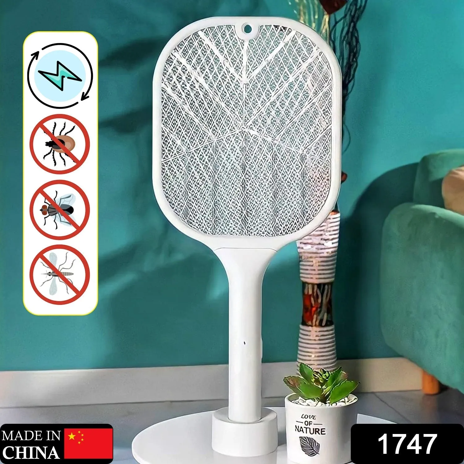 1747 Mosquito Killer Racket | Rechargeable Automatic Electric Fly Swatter | Mosquito Zapper Racket with UV Light Lamp | Mosquito Swatter with USB Charging Base | Electric Insect Killer Racket Machine Bat