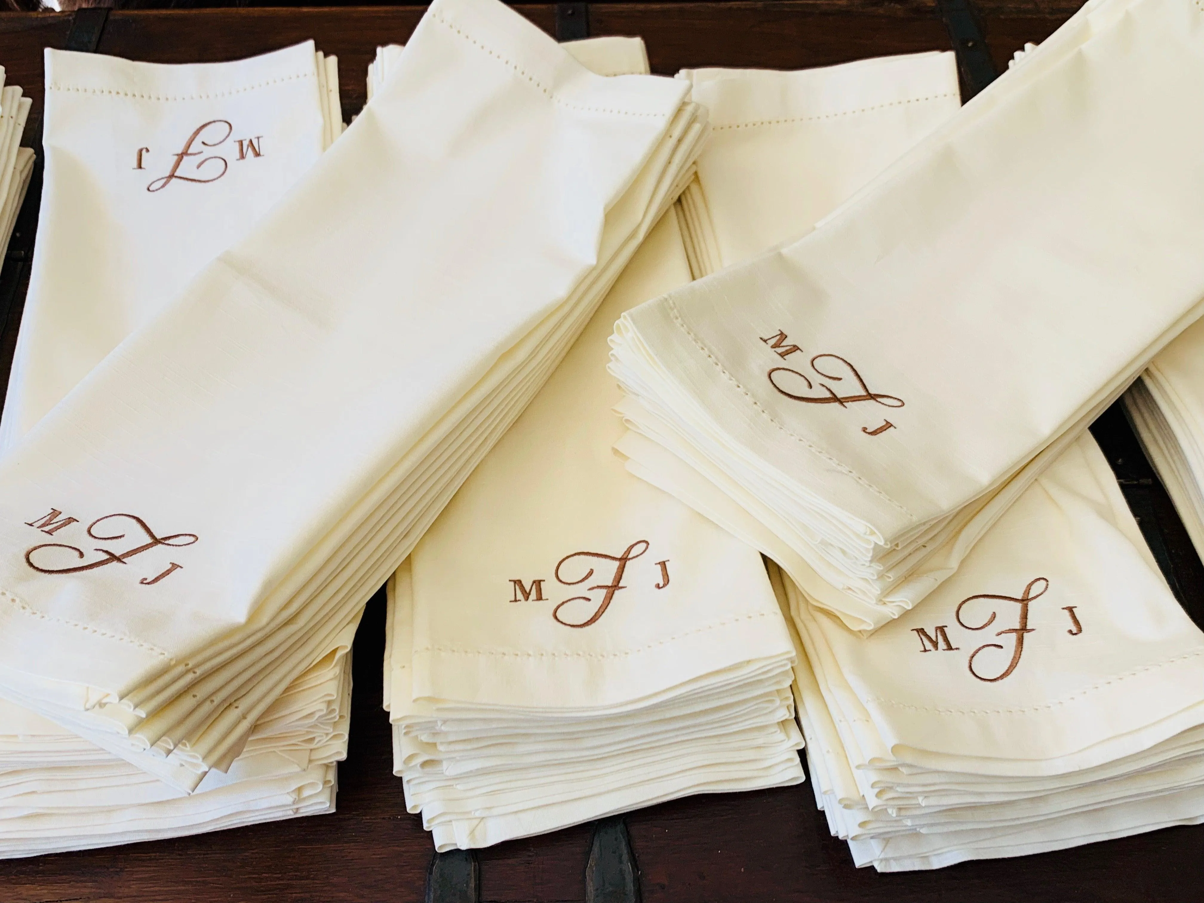 3 Letter Bulk Monogrammed Wedding Napkins, Set of 100, Embroidered Cloth Dinner Napkins