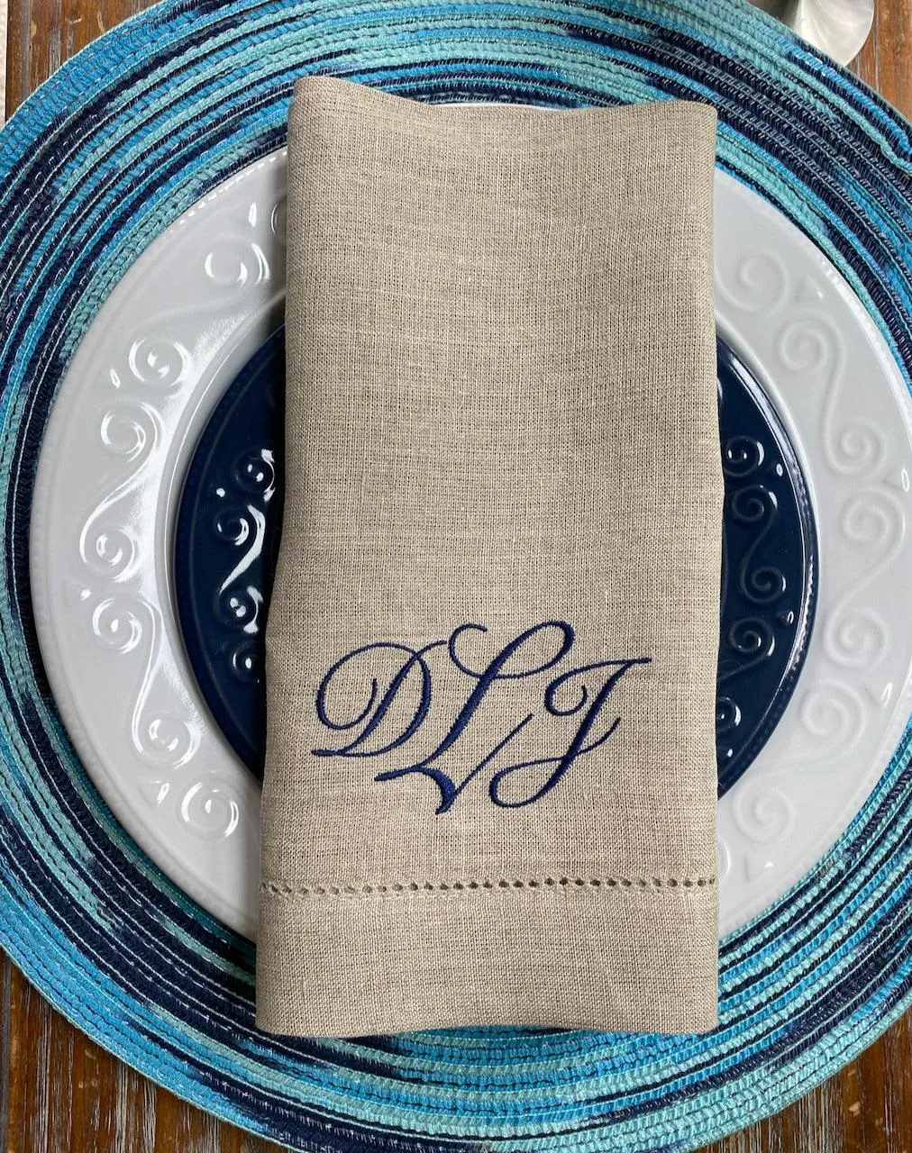 3 Letter Bulk Monogrammed Wedding Napkins, Set of 200, Embroidered Cloth Dinner Napkins