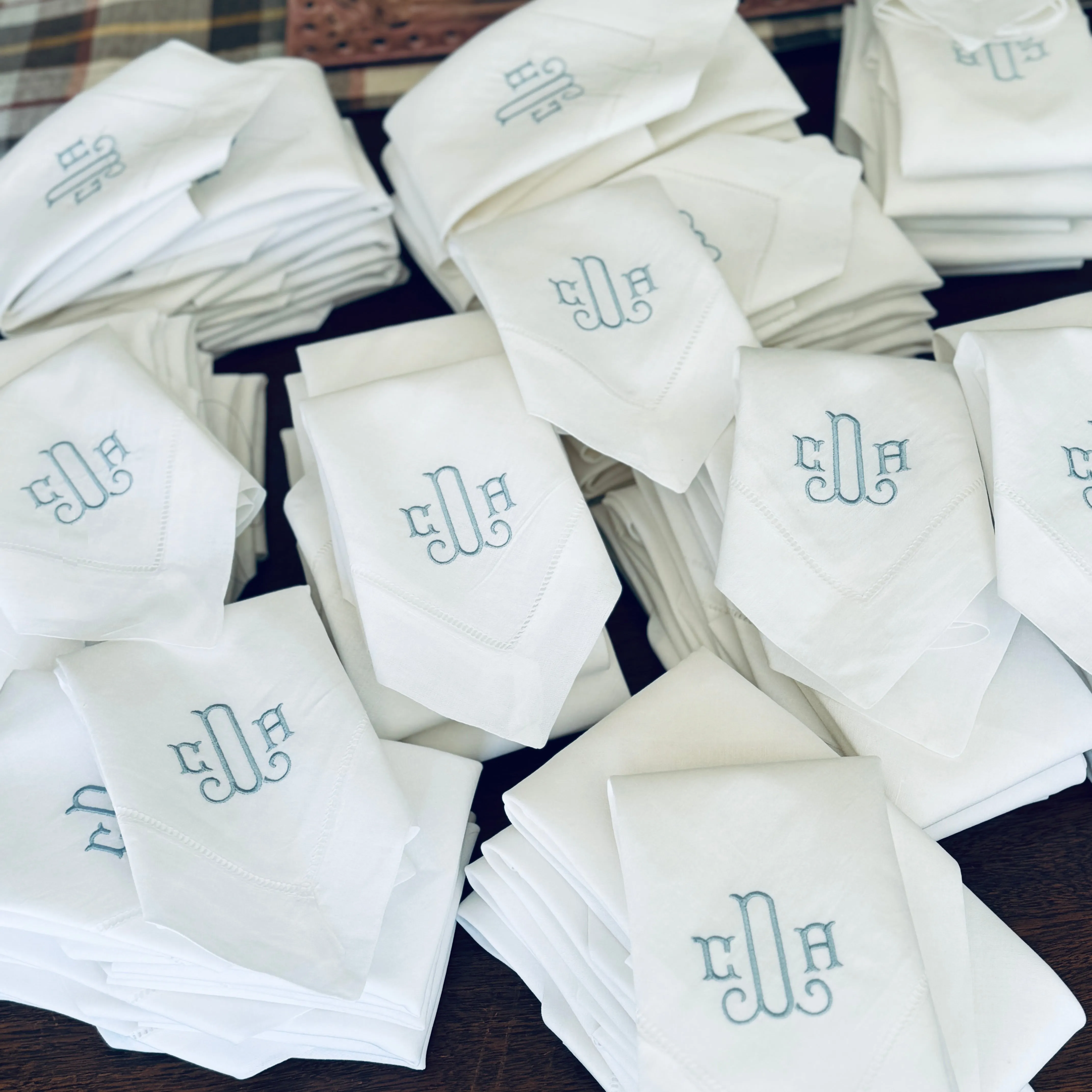 3 Letter Bulk Monogrammed Wedding Napkins, Set of 200, Embroidered Cloth Dinner Napkins