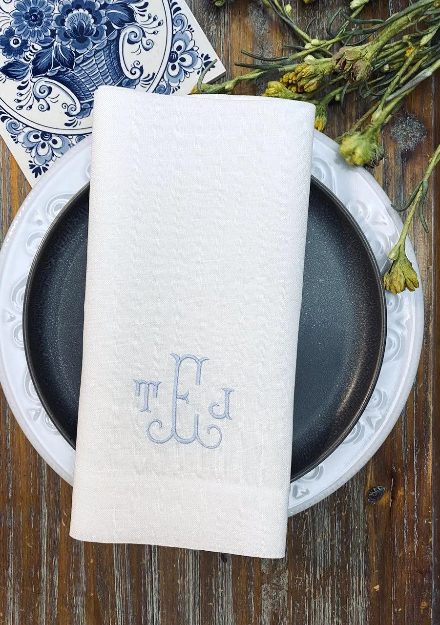 3 Letter Bulk Monogrammed Wedding Napkins, Set of 200, Embroidered Cloth Dinner Napkins