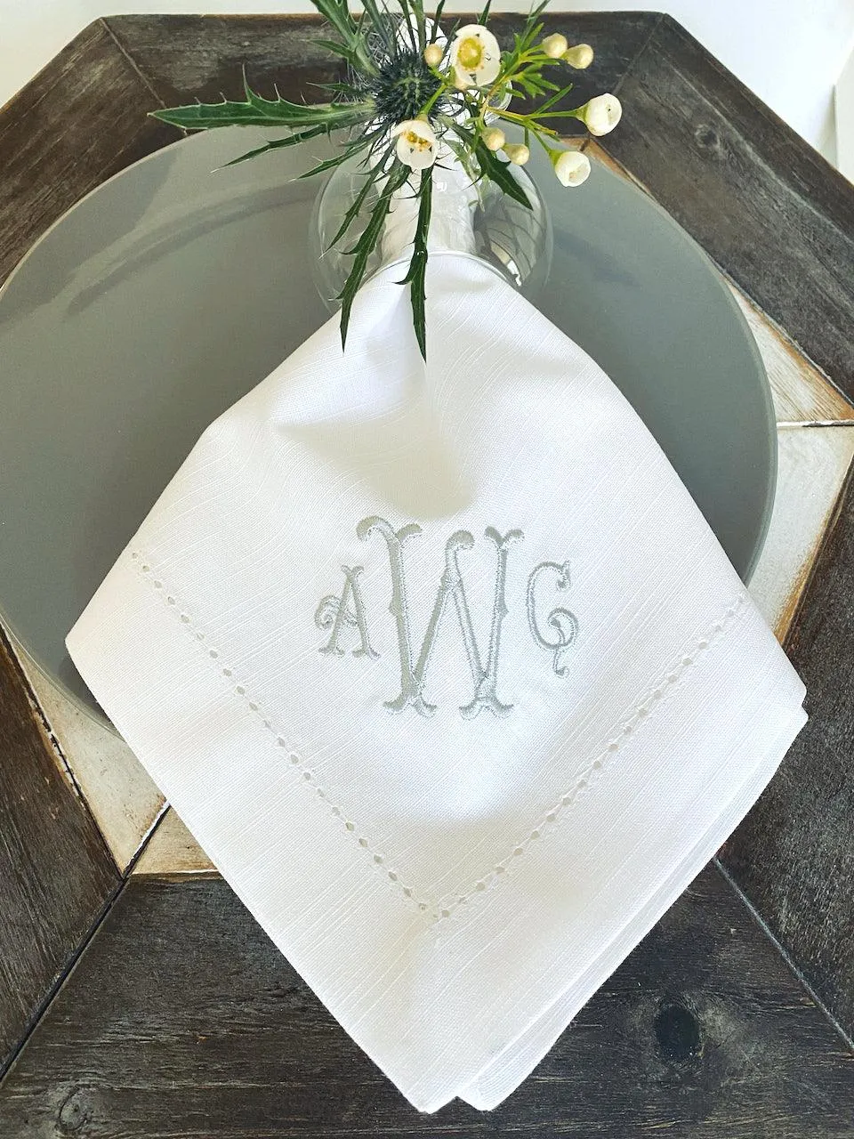 3 Letter Bulk Monogrammed Wedding Napkins, Set of 200, Embroidered Cloth Dinner Napkins