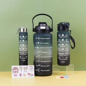 3 Pcs Large Capacity Colorful Gradient Water Bottle Set - Black