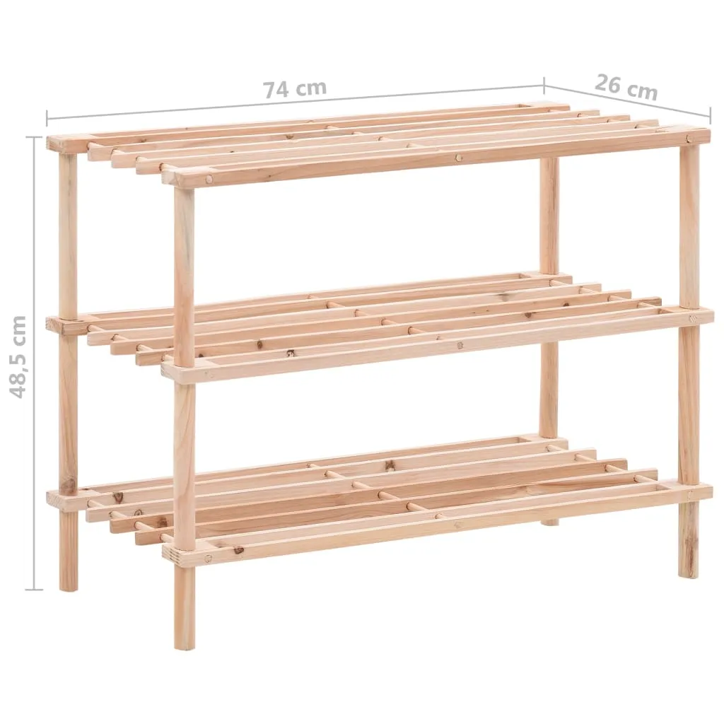 3-Tier Shoe Rack Solid Fir Wood