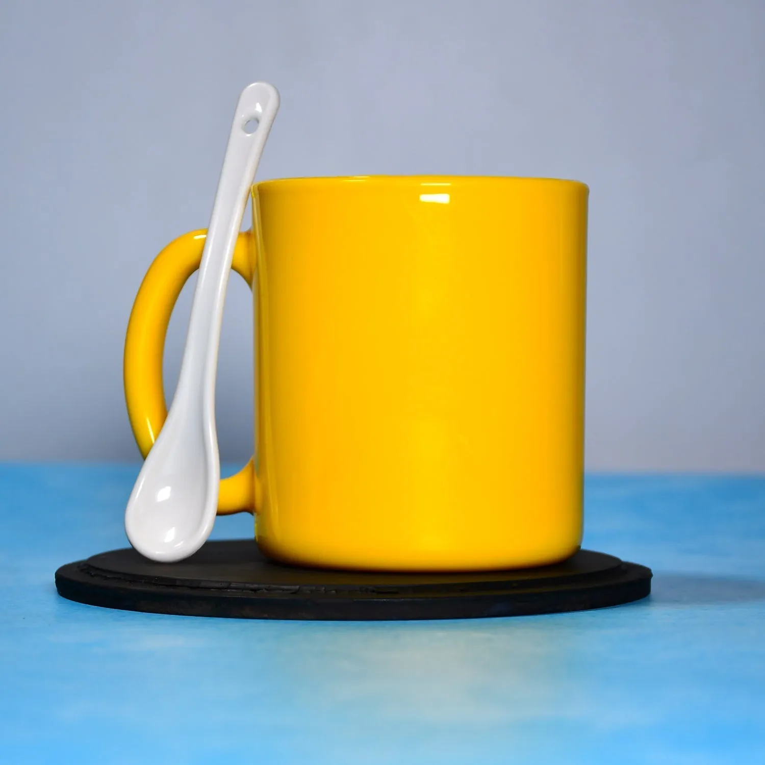 4948 Yellow Coffee Mug With Spoon Ceramic Mugs to Gift your Best Friend Tea Mugs Coffee Mugs Microwave Safe.