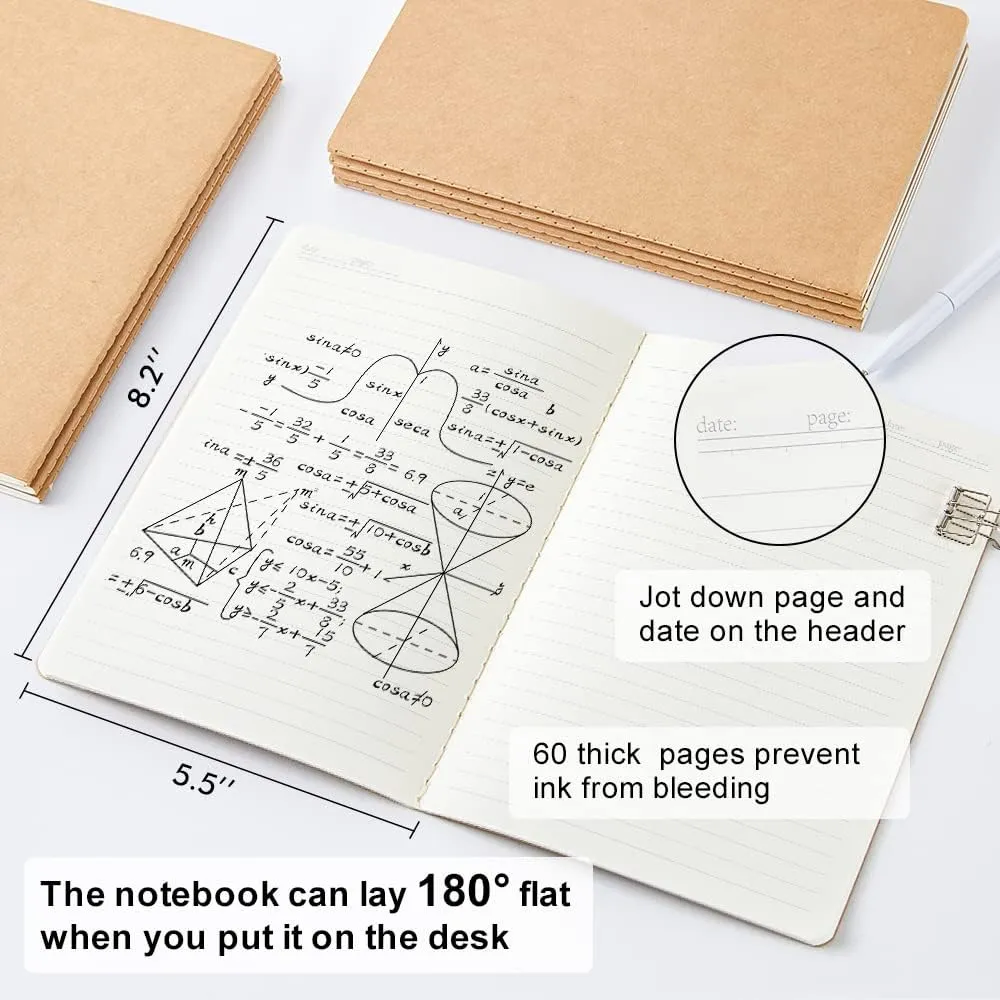 90 Pack Kraft Notebooks, Lined Travel Journals Note Pad, A5, 60 Pages, 8.3” X 5.5”