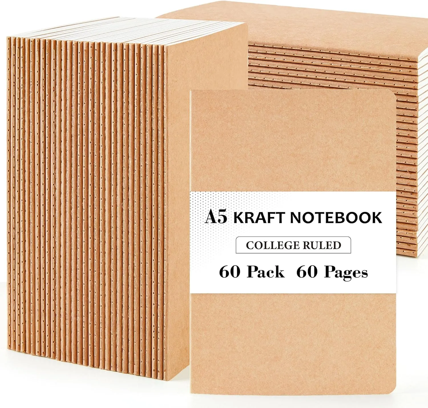 90 Pack Kraft Notebooks, Lined Travel Journals Note Pad, A5, 60 Pages, 8.3” X 5.5”