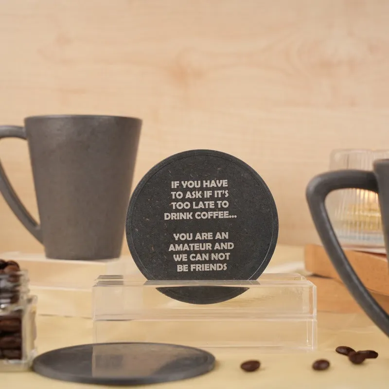 Amateur Quotes Pine Wood Coffee Mugs With Coaster Set | Set of 2 Mugs & 6 Coasters