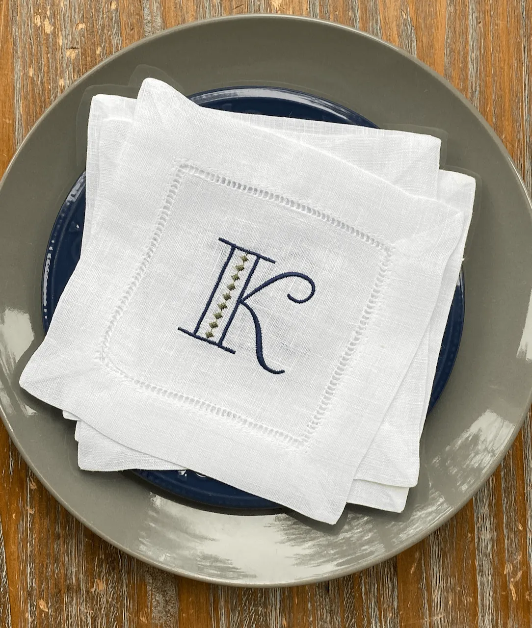 Art Deco Monogrammed Cocktail Napkins, Set of 4