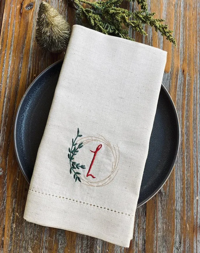 Autumn Leaf Wreath Monogrammed Cloth Napkins - Set of 4 napkins