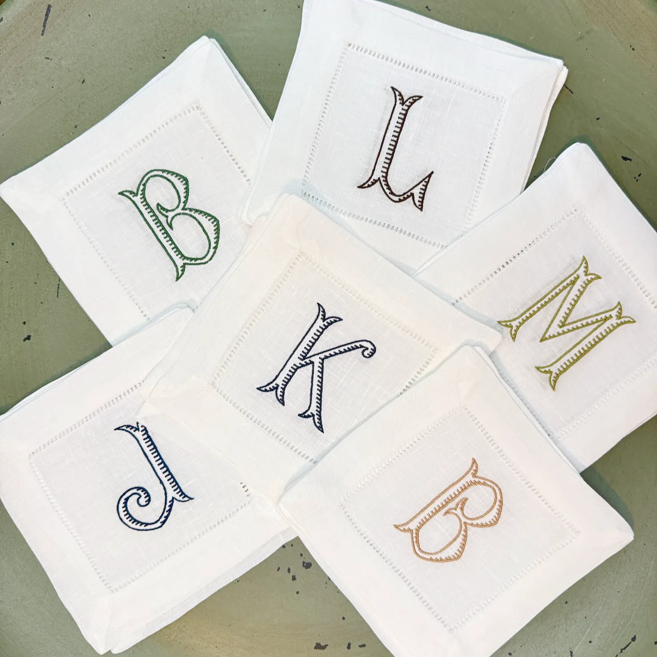 Baroque Monogrammed Cocktail Napkins, Set of 4