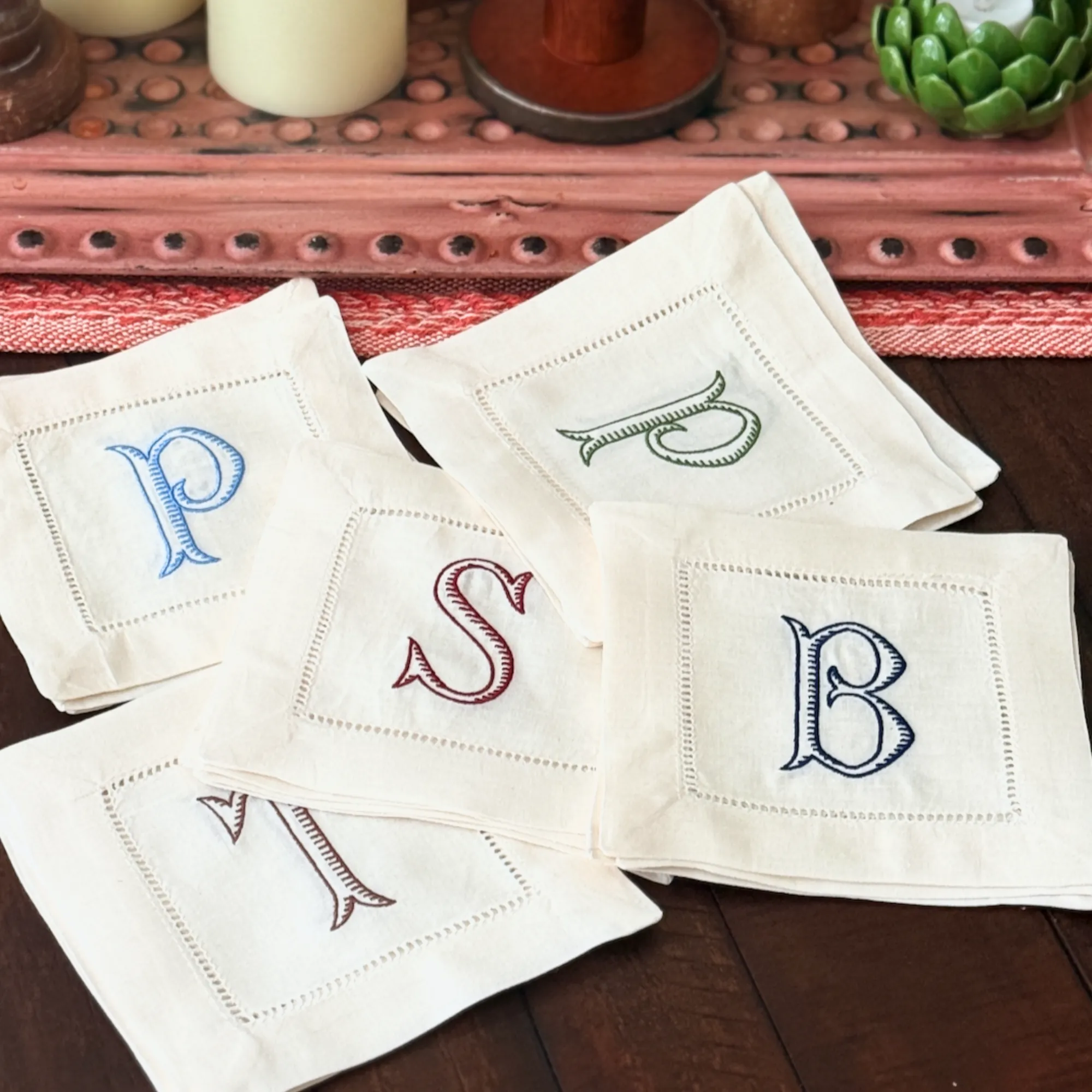 Baroque Monogrammed Cocktail Napkins, Set of 4