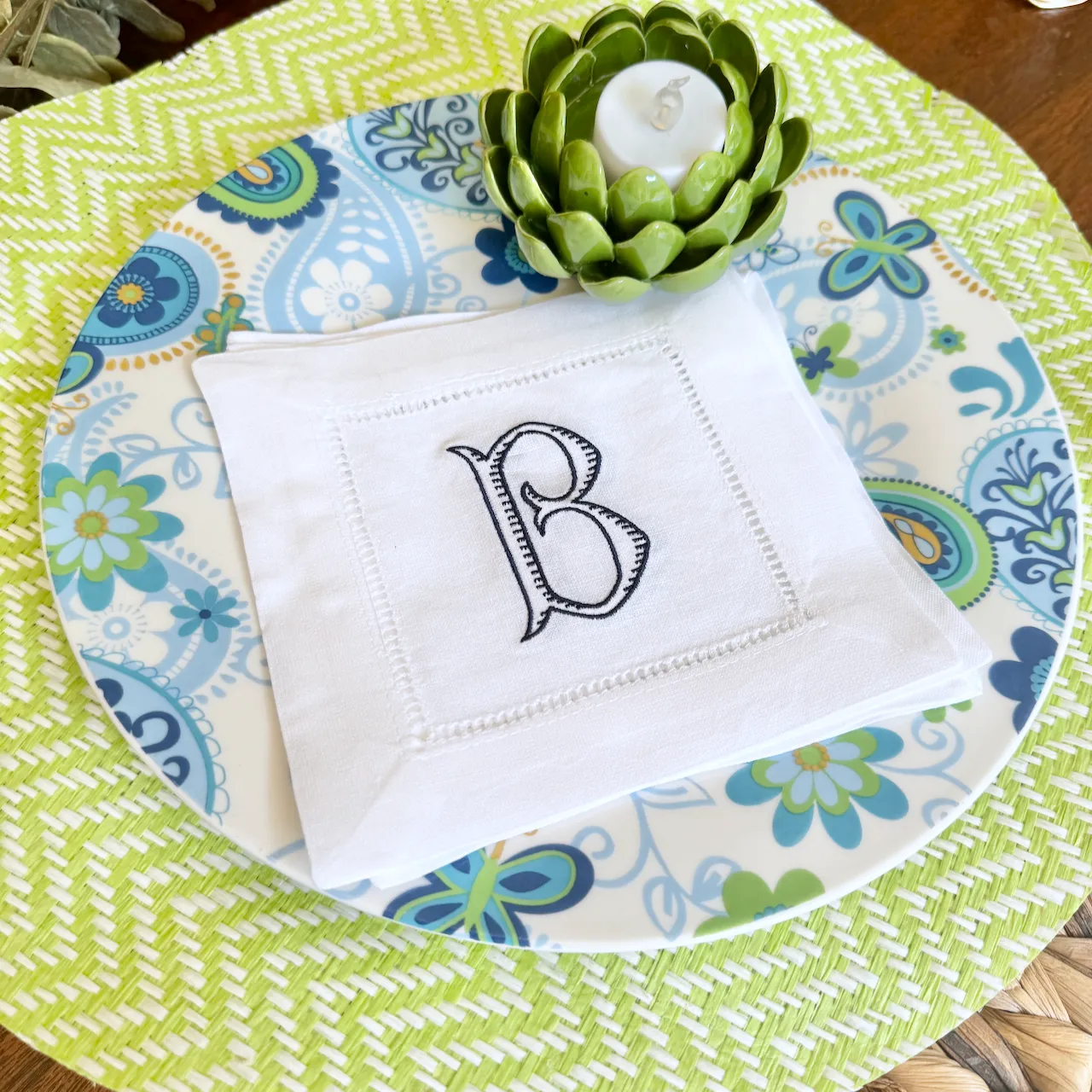 Baroque Monogrammed Cocktail Napkins, Set of 4