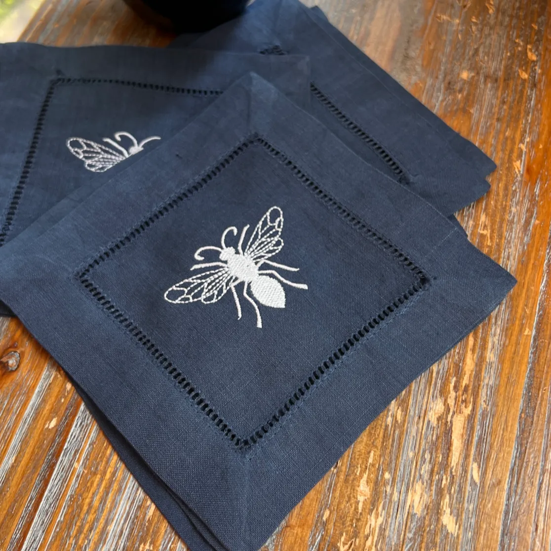 Bee Linen Cocktail Napkins, Set of 4