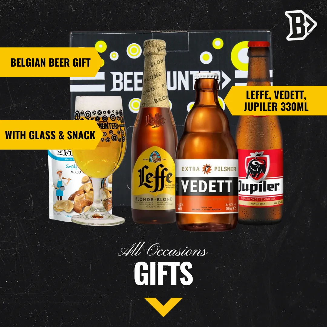 Belgian Beer Gift Set with Branded Glass (3 Pack)