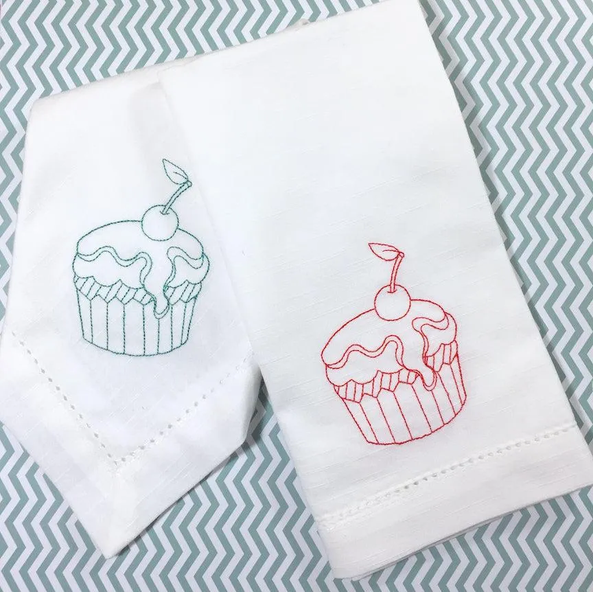 Birthday Cupcake Embroidered Cloth Napkins