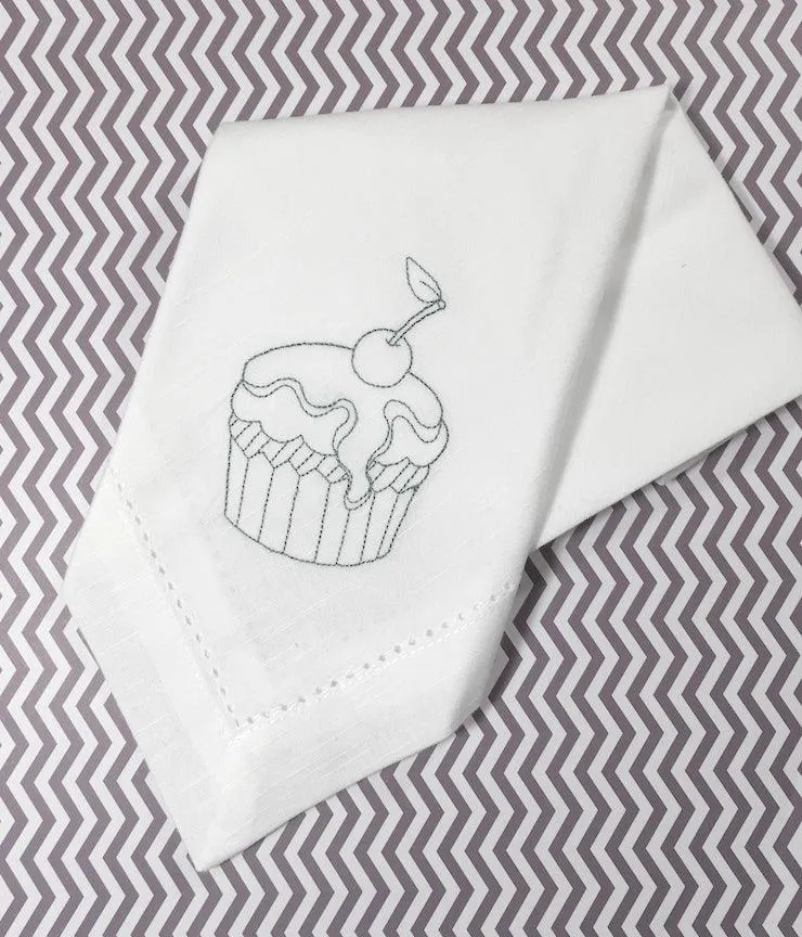 Birthday Cupcake Embroidered Cloth Napkins