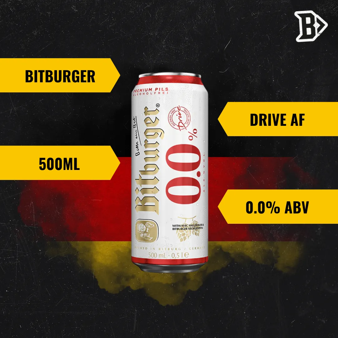 Bitburger Drive Alcohol Free German Pilsner 500ml Cans - 0.0% ABV (12 Pack)