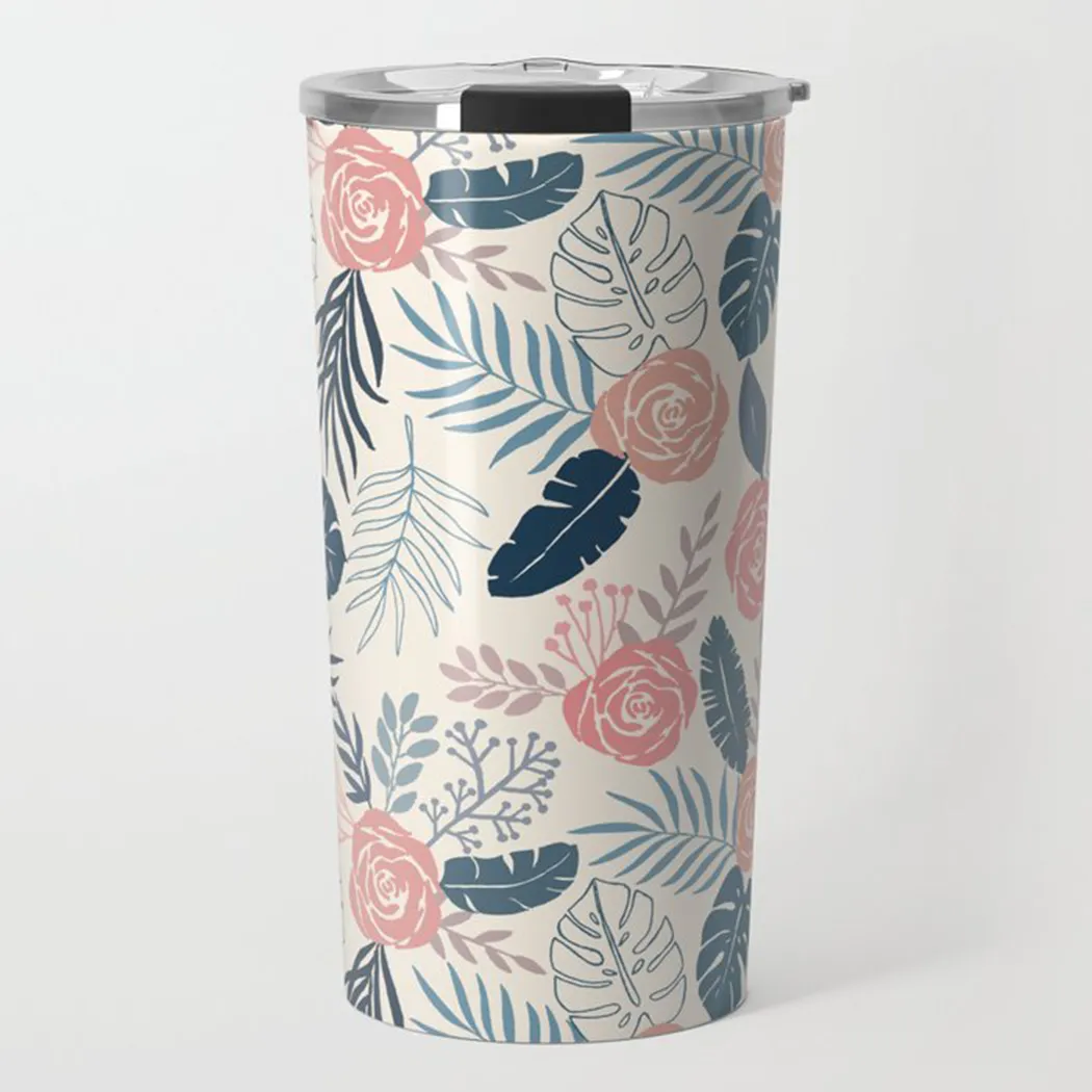 Blue & Blush Tropical Floral Travel Coffee Mug