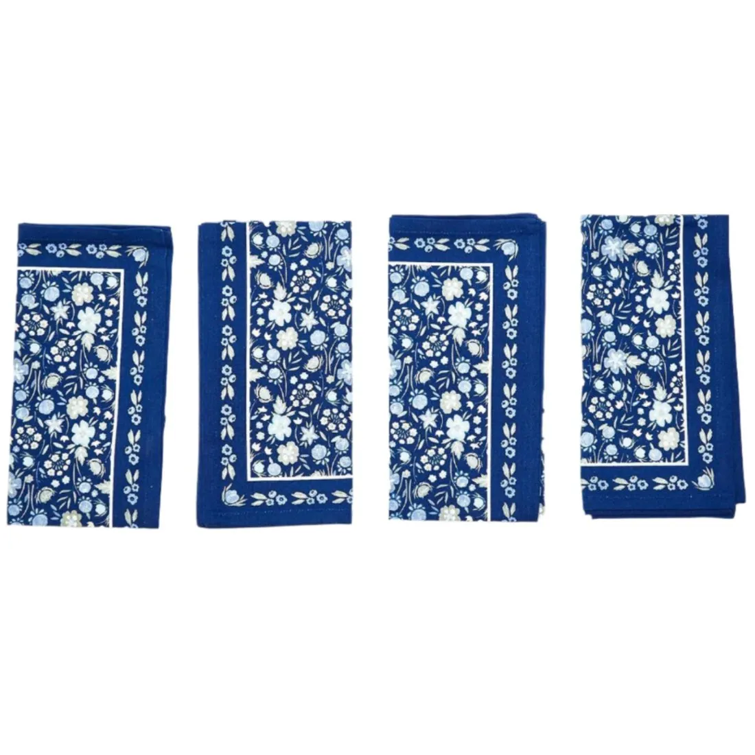 Blue Floral Cotton Napkins - Set of 4