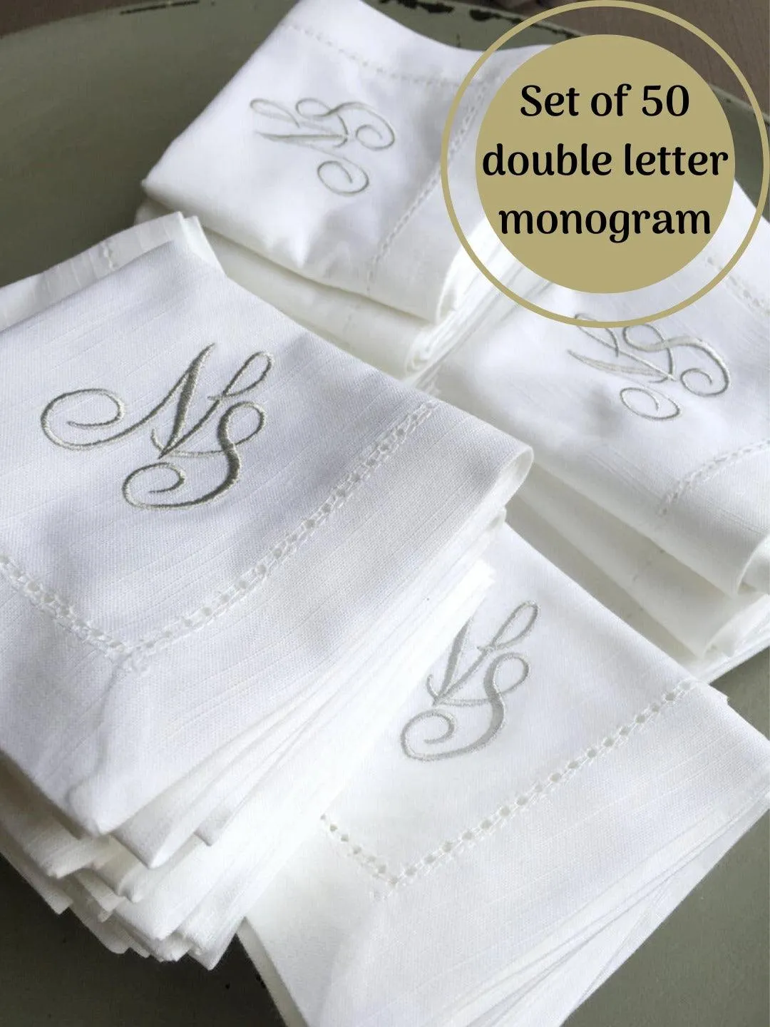 Bulk Two Initial Script Monogrammed Cloth Napkins - Set of 50