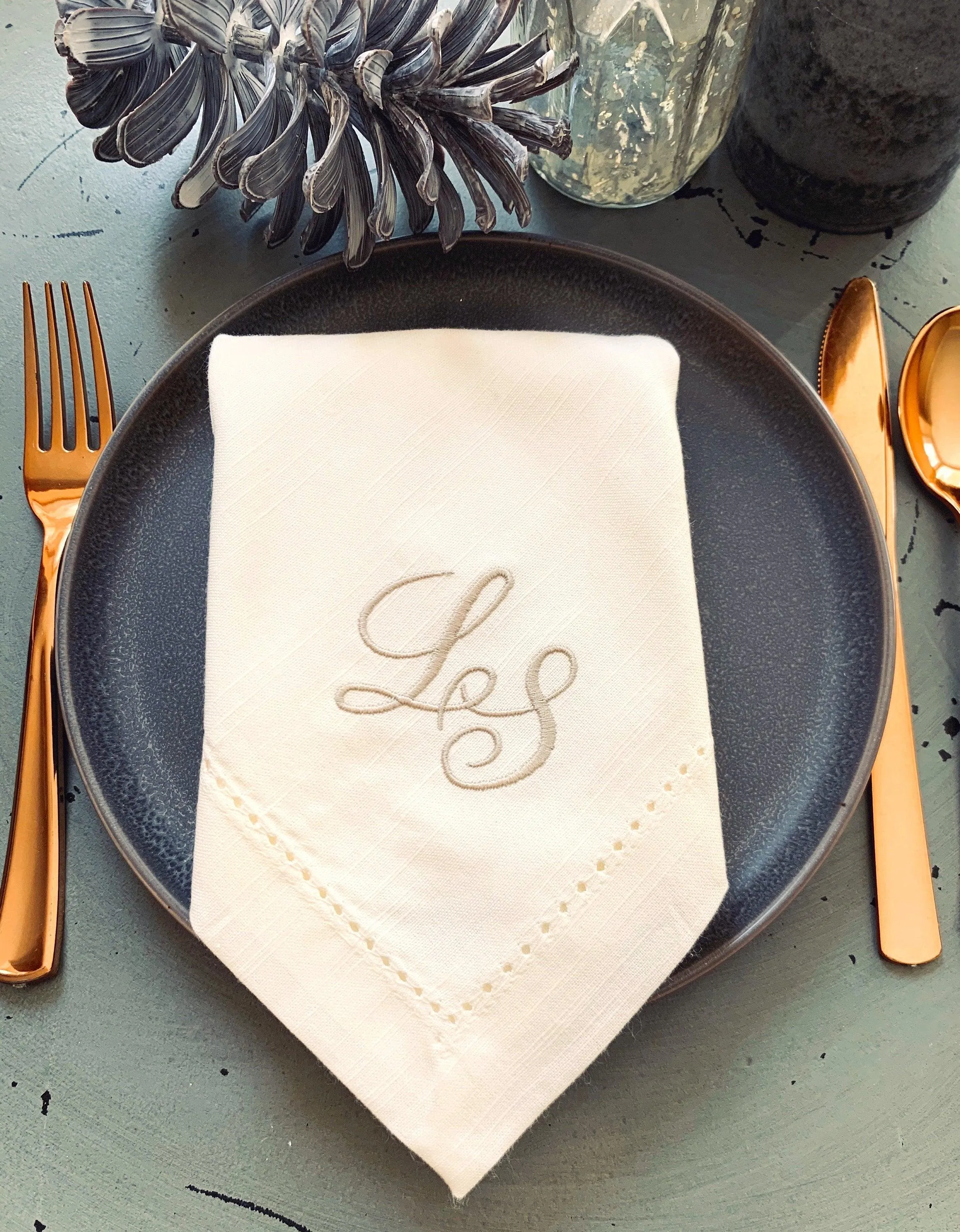 Bulk Two Initial Script Monogrammed Cloth Napkins - Set of 50