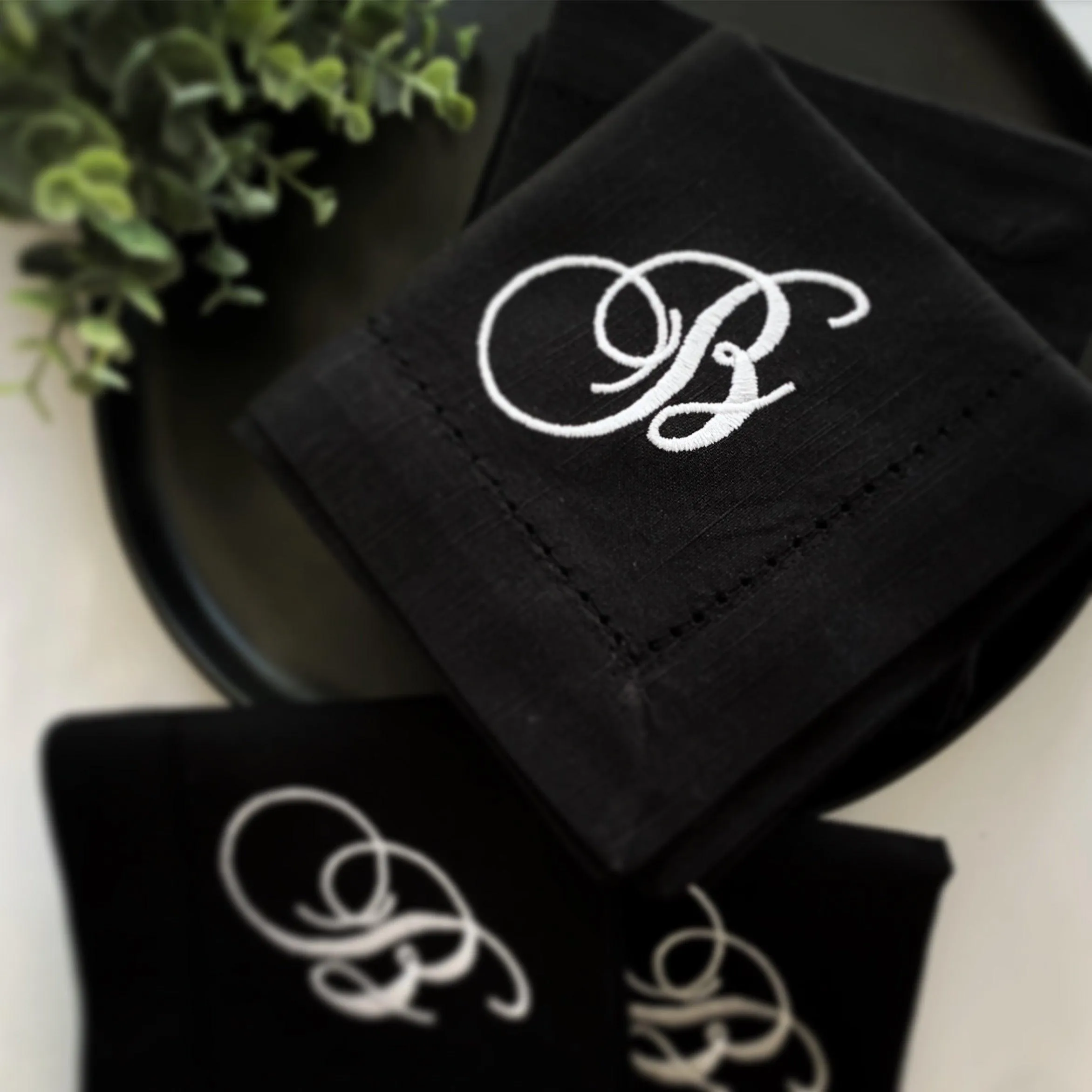 Chopin Monogrammed Embroidered Cloth Dinner Napkins - Set of 4 napkins