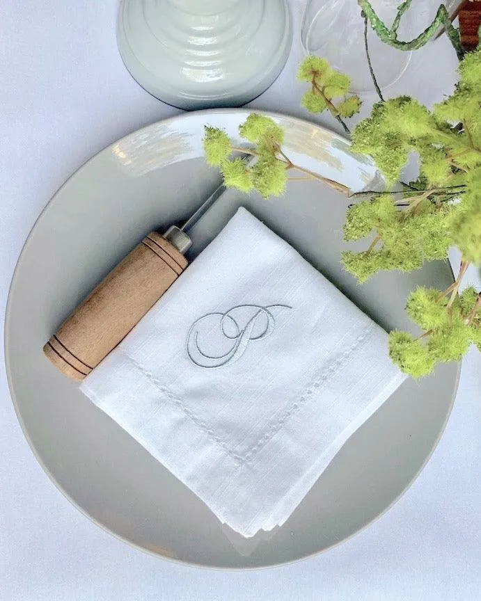 Chopin Monogrammed Embroidered Cloth Dinner Napkins - Set of 4 napkins