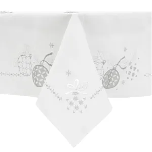 Christmas Baubles Tablecloths Napkins Fabric White Red