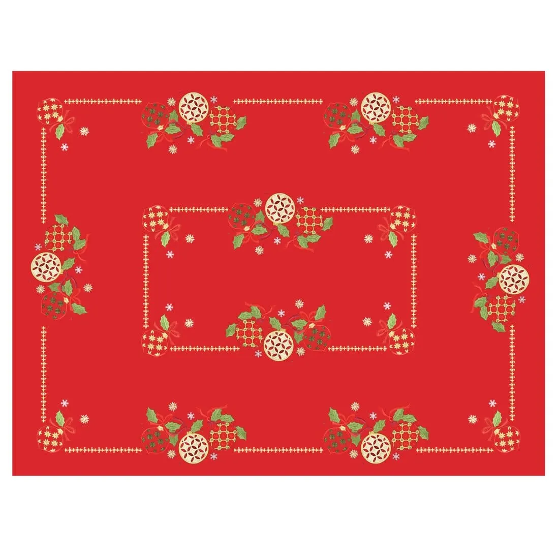 Christmas Baubles Tablecloths Napkins Fabric White Red