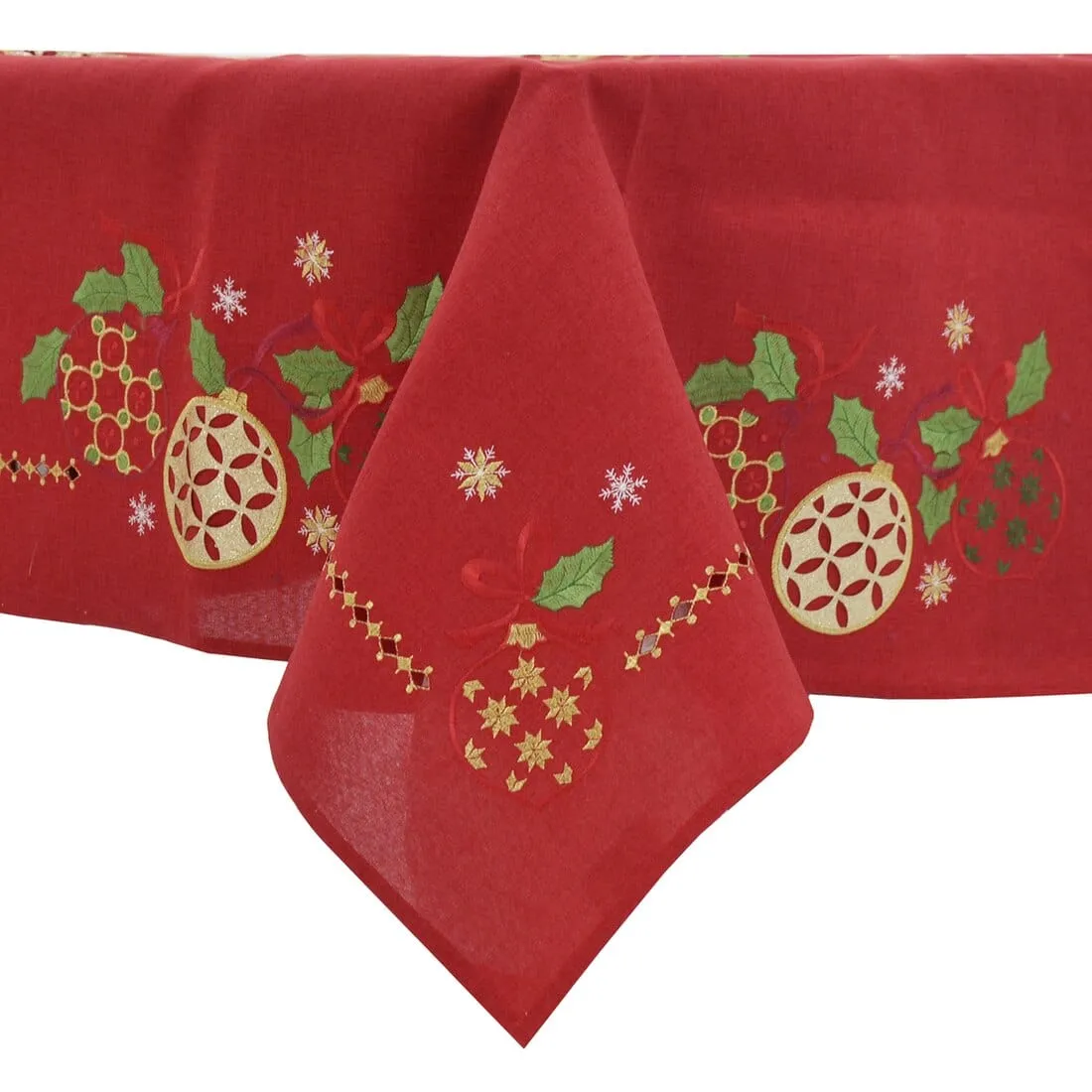 Christmas Baubles Tablecloths Napkins Fabric White Red