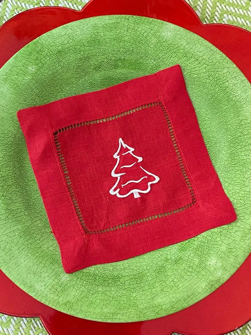 Christmas Tree Cloth Cocktail Napkins, Set of 4