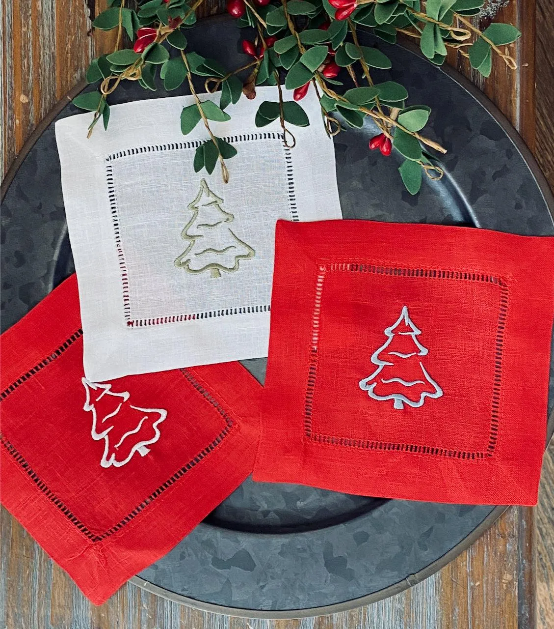 Christmas Tree Cloth Cocktail Napkins, Set of 4