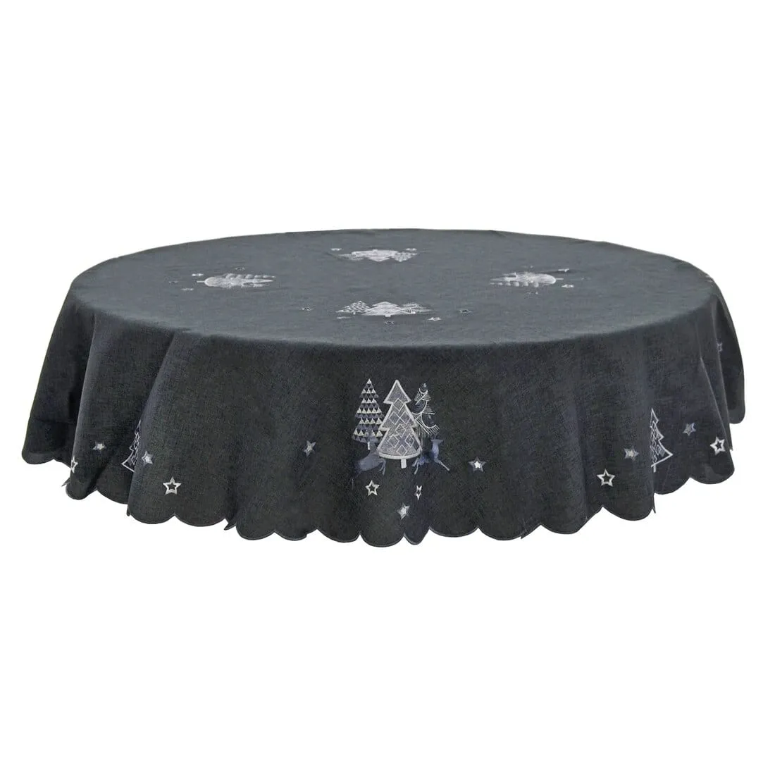 Christmas Tree Tablecloths Napkins Grey Fabric Embroidered