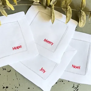 Christmas Words Cloth Cocktail Napkins, Set of 4