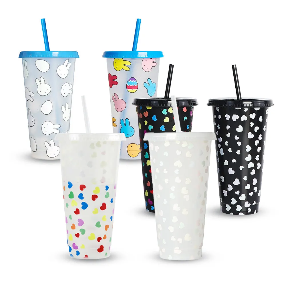 Custom Color Changing Reusable Magic Plastic Tumbler Mugs with Lid