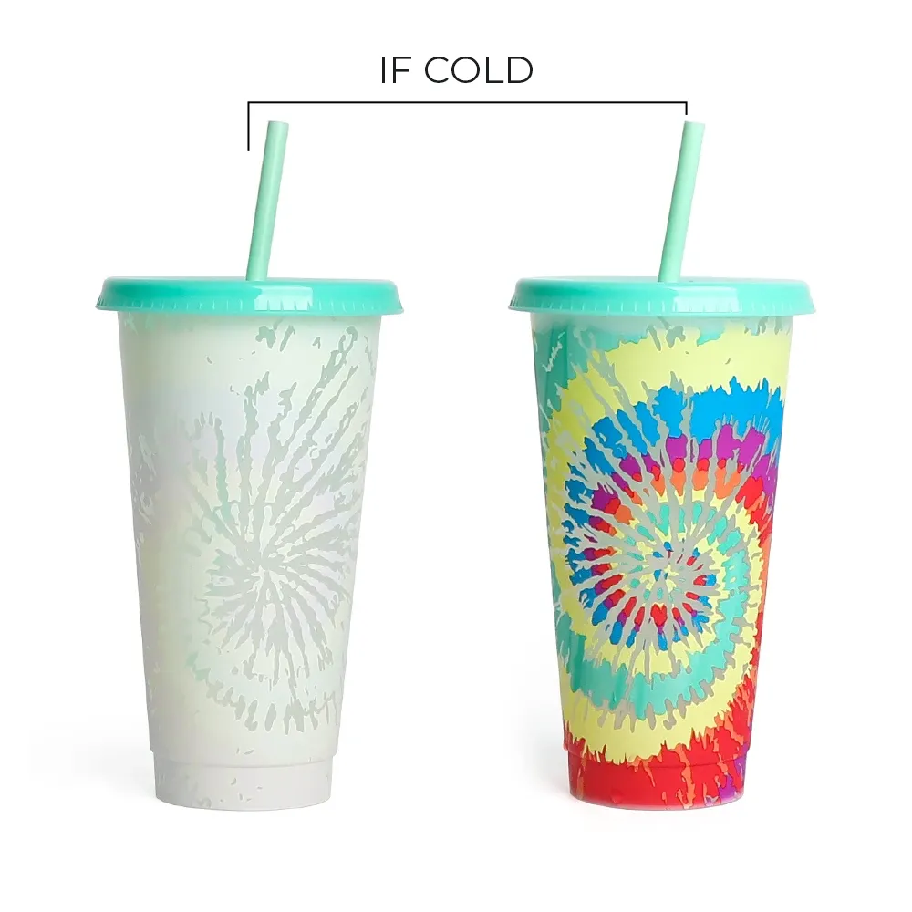 Custom Color Changing Reusable Magic Plastic Tumbler Mugs with Lid