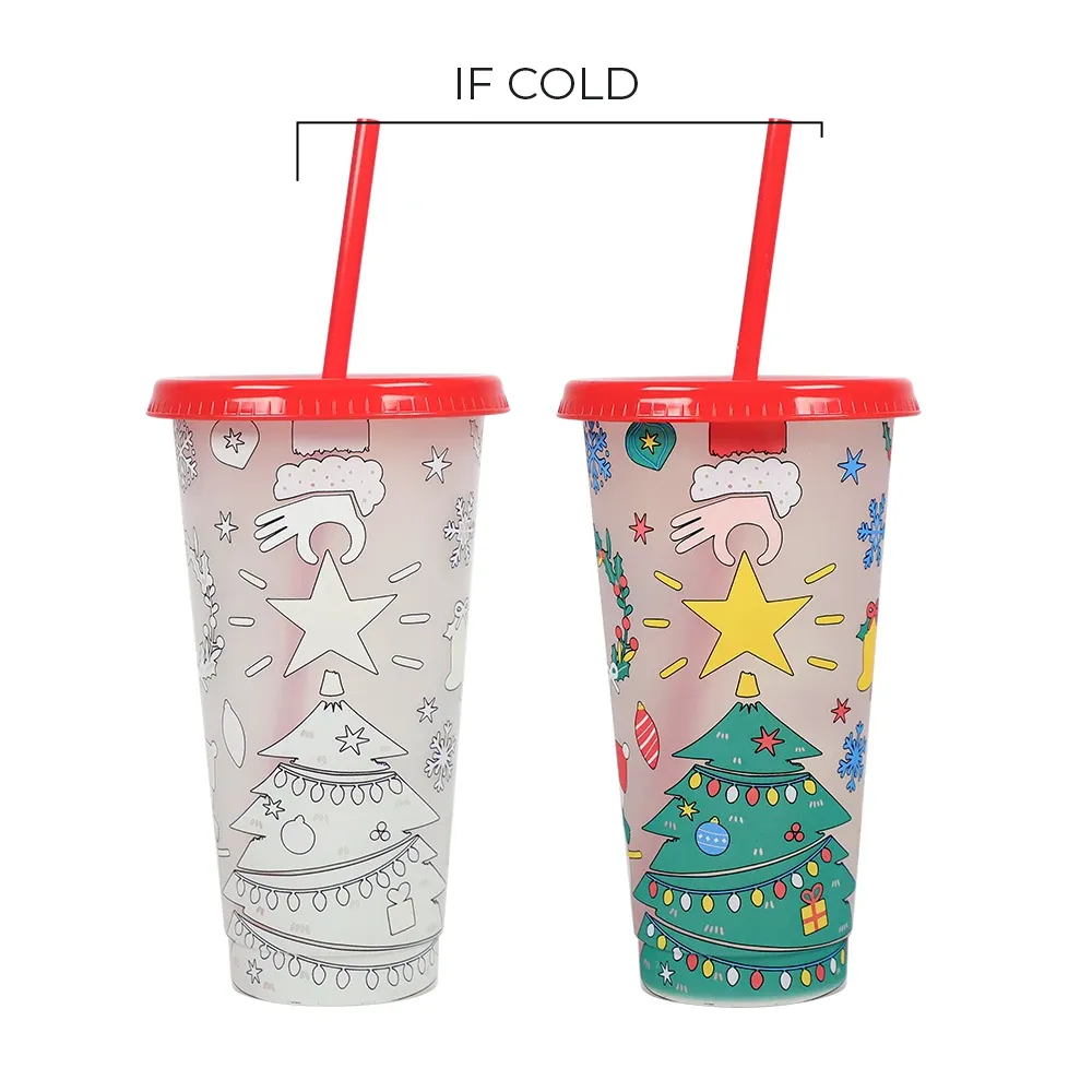 Custom Color Changing Reusable Magic Plastic Tumbler Mugs with Lid