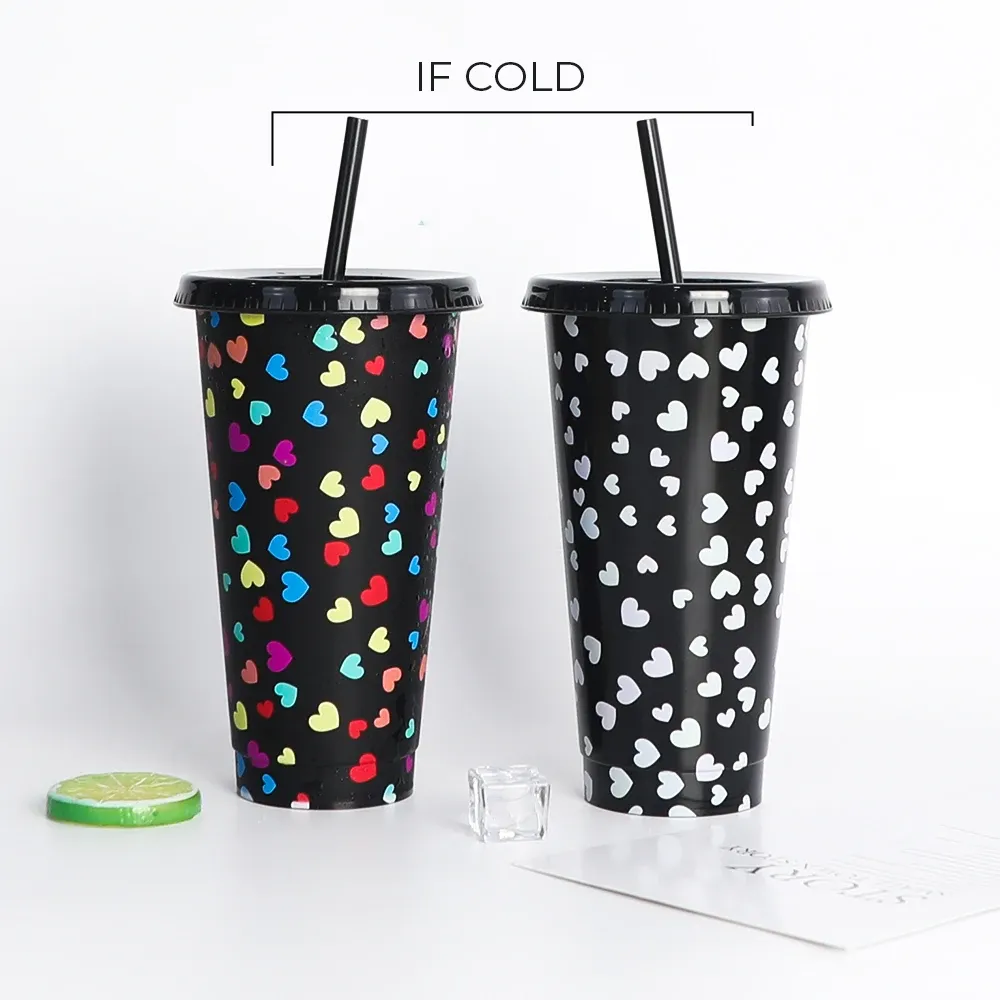 Custom Color Changing Reusable Magic Plastic Tumbler Mugs with Lid