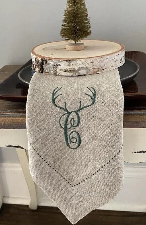 Deer Antler Monogrammed Embroidered Cloth Napkins