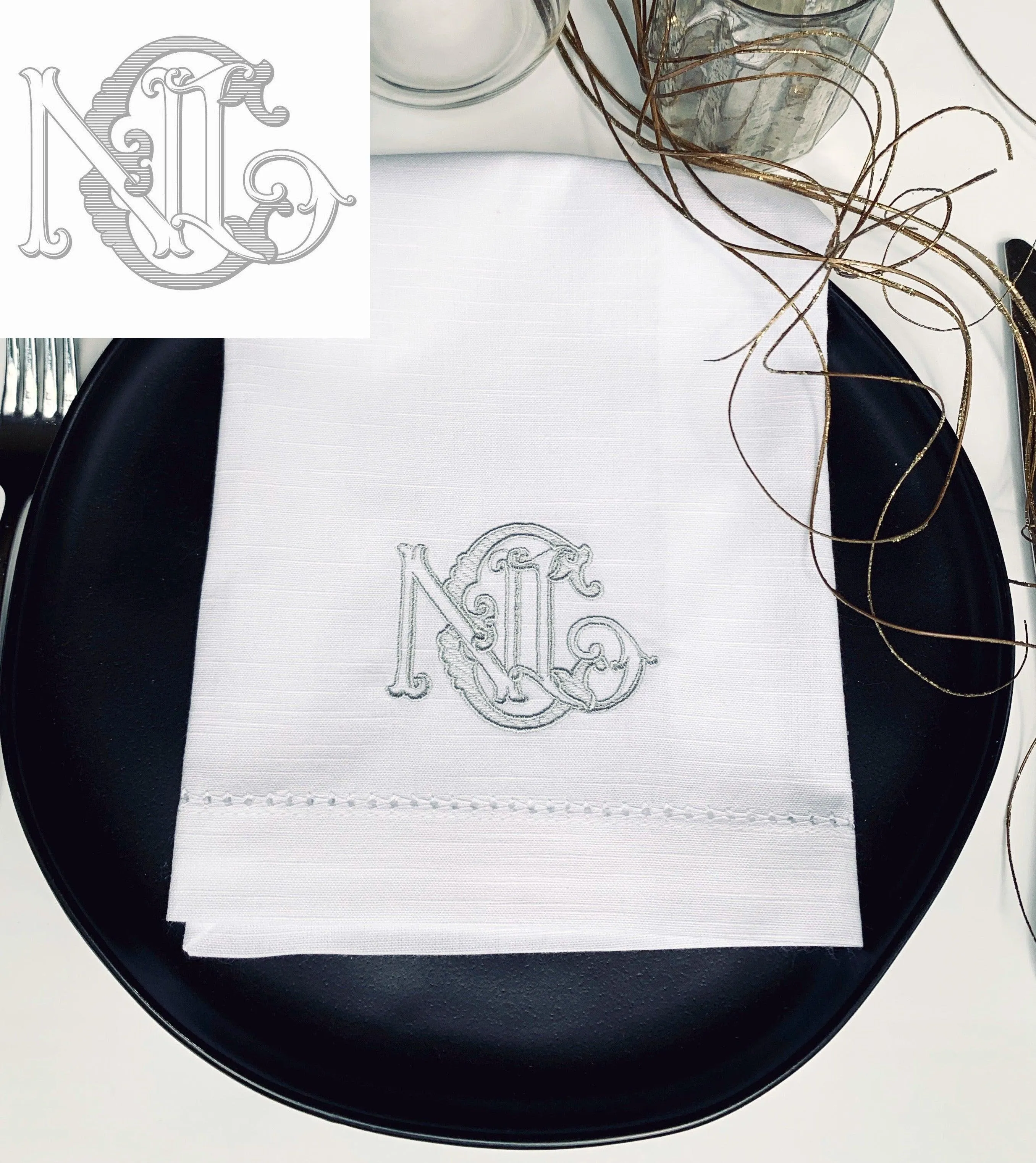 Digitizing Wedding Monogram - Custom Wedding Monogram Cloth Napkins