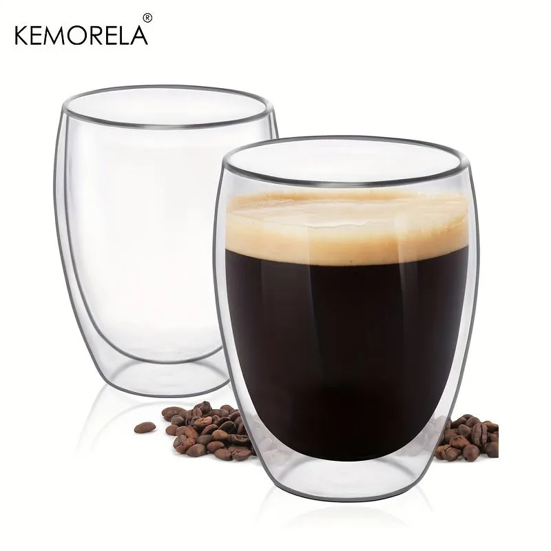 Double Wall Insulated Glass Coffee Mugs Set  Perfect Gift