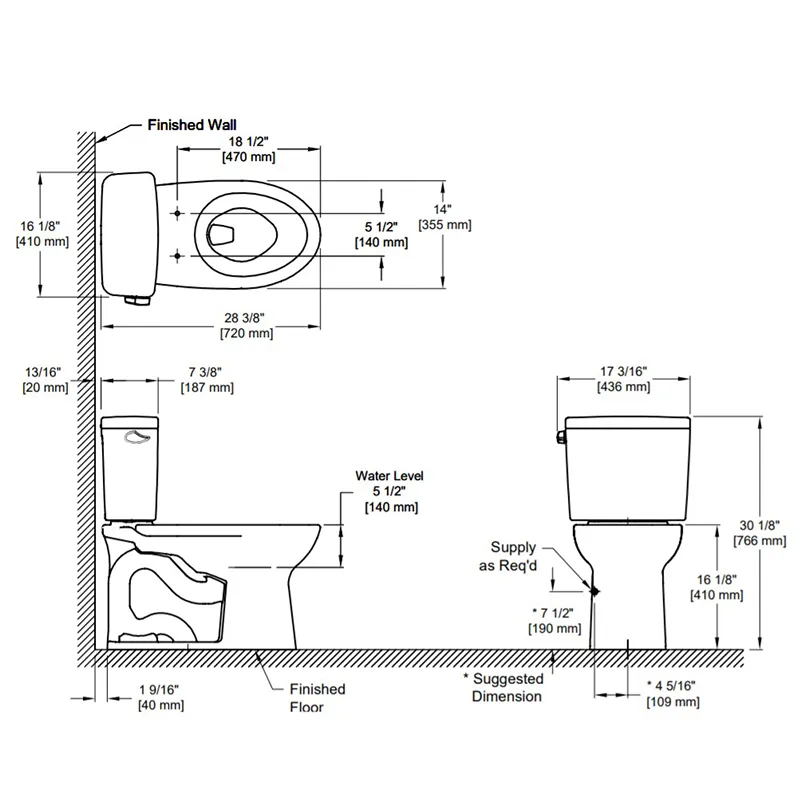 Drake Elongated 1.28 gpf Two-Piece Toilet in Cotton White - ADA Compliant