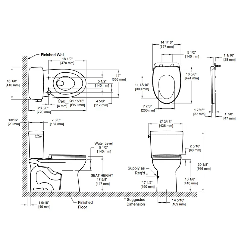 Drake Elongated 1.28 gpf Two-Piece Toilet in Cotton White - Seat Included & ADA Compliant