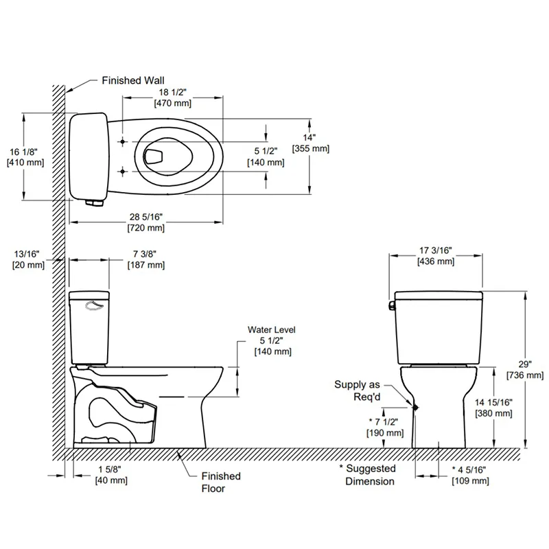 Drake Elongated 1.28 gpf Two-Piece Toilet in Cotton White