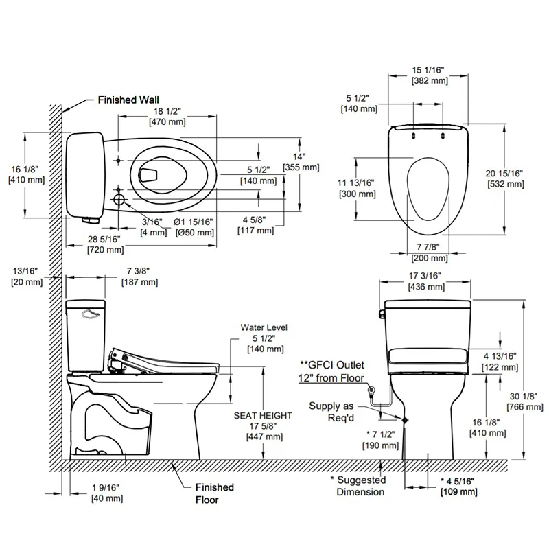 Drake Elongated 1.28 gpf Two-Piece Toilet with Washlet  S550e Auto Flush in Cotton White - 10" Rough-In