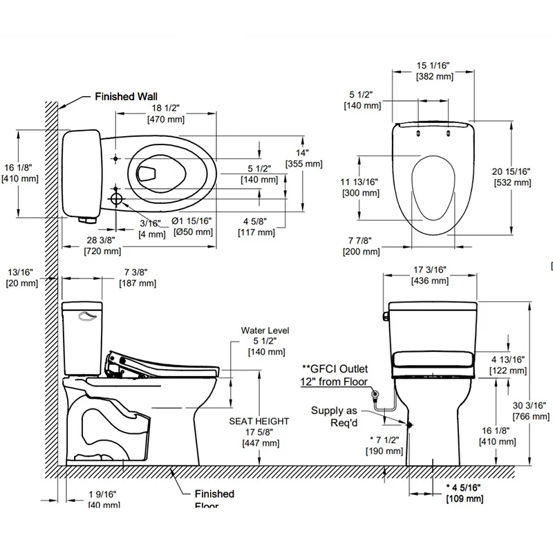 Drake Elongated 1.28 gpf Two-Piece Toilet with Washlet  S550e Auto Flush in Cotton White - ADA Compliant