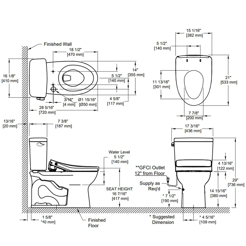 Drake Elongated 1.28 gpf Two-Piece Toilet with Washlet  S550e Auto Flush in Cotton White