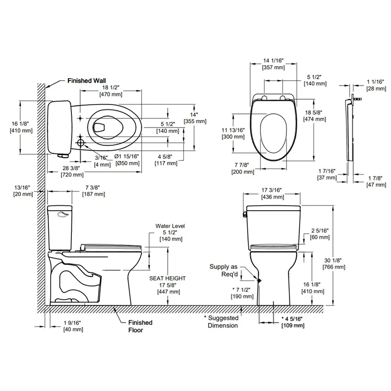 Drake Elongated 1.6 gpf Two-Piece Toilet in Cotton White - Seat Included & ADA Compliant