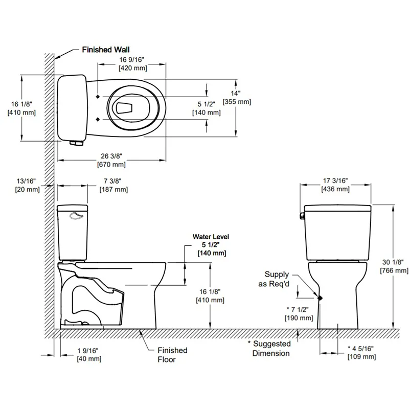 Drake Round 1.6 gpf Two-Piece Toilet in Cotton White - Left Hand Trip Lever